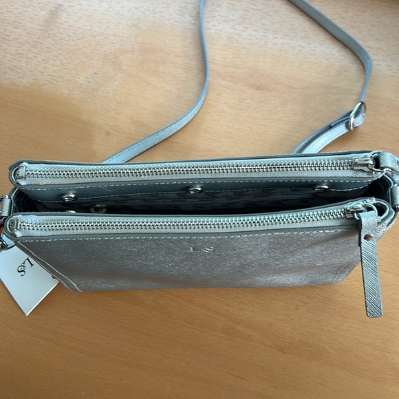 Lo & Sons Pearl Crossbody in Silver Saffiano/Silver Hardware/Grey Interior - Picture 10 of 16